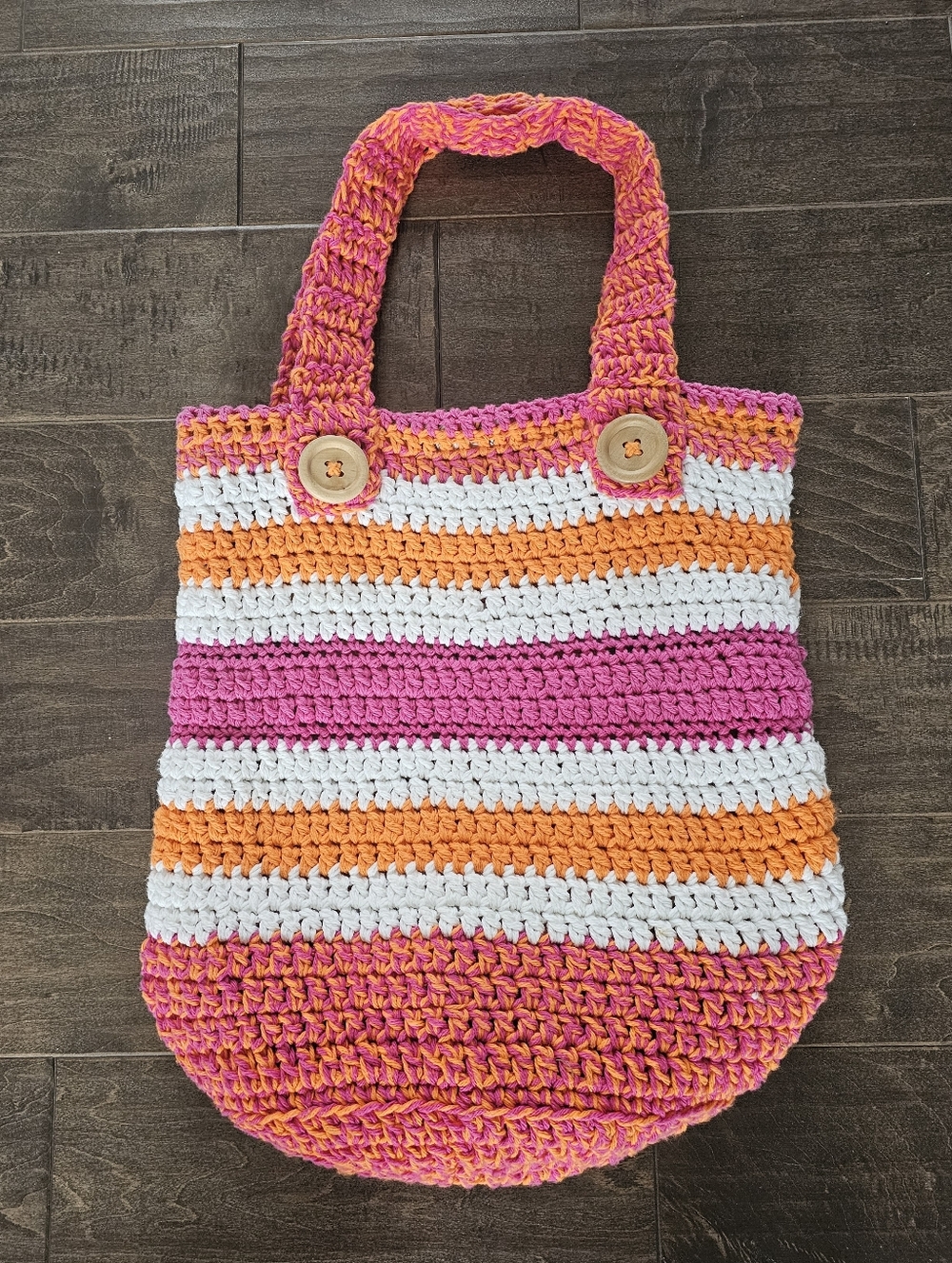 Rare Beautiful Colorful Reversible Pink, Orange & White Crocheted Tote Bag/Purse
